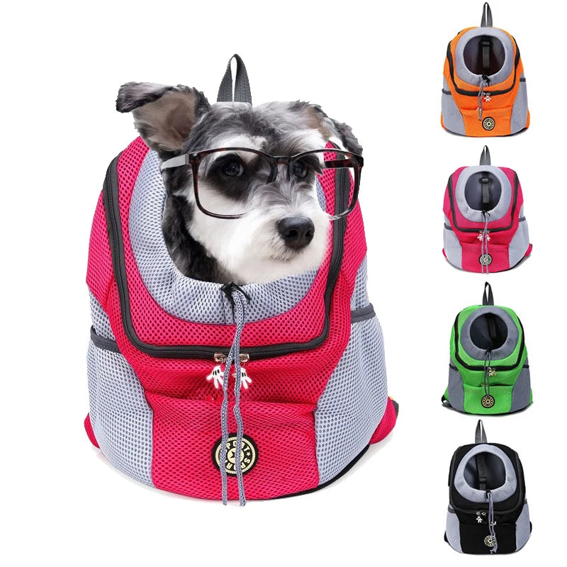 Outdoor Portable Dog Carrier Backpack – Mesh Front Bag for Travel, Adjustable Double Shoulder Carrier for Cats & Small Dogs