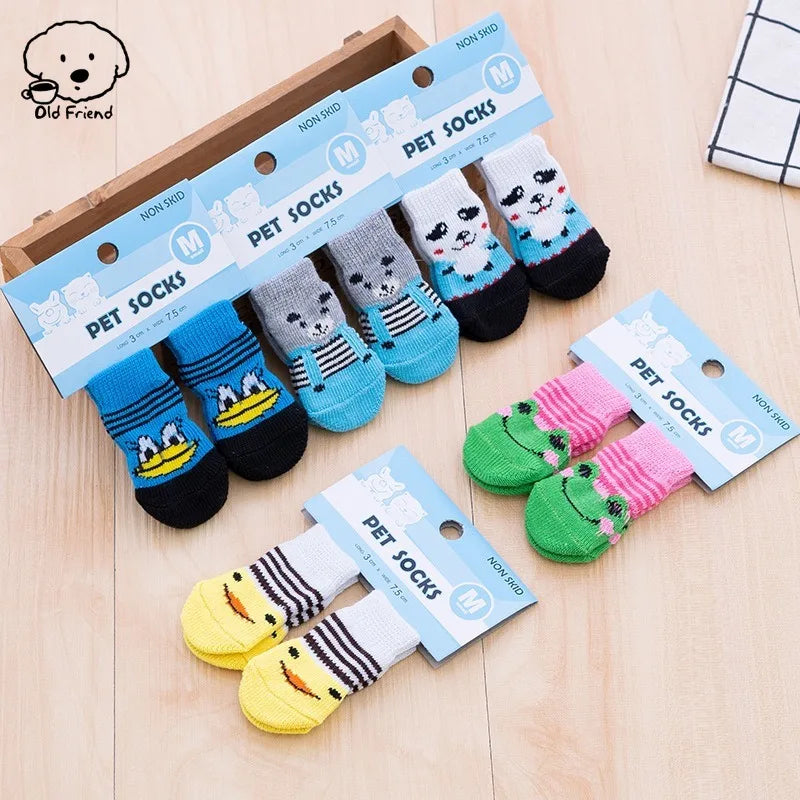 4Pcs Non-Slip Pet Socks – Cute Printed Socks for Dogs & Cats, Paw Protectors for Warmth and Cleanliness