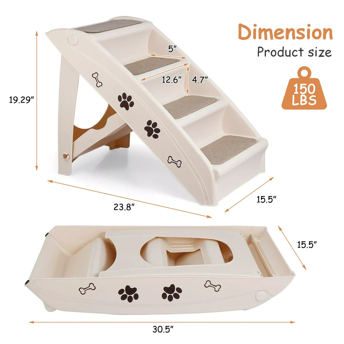 Foldable Dog Ramp Stairs for Pets – Lightweight Travel Ladder (Max 100 LBs)