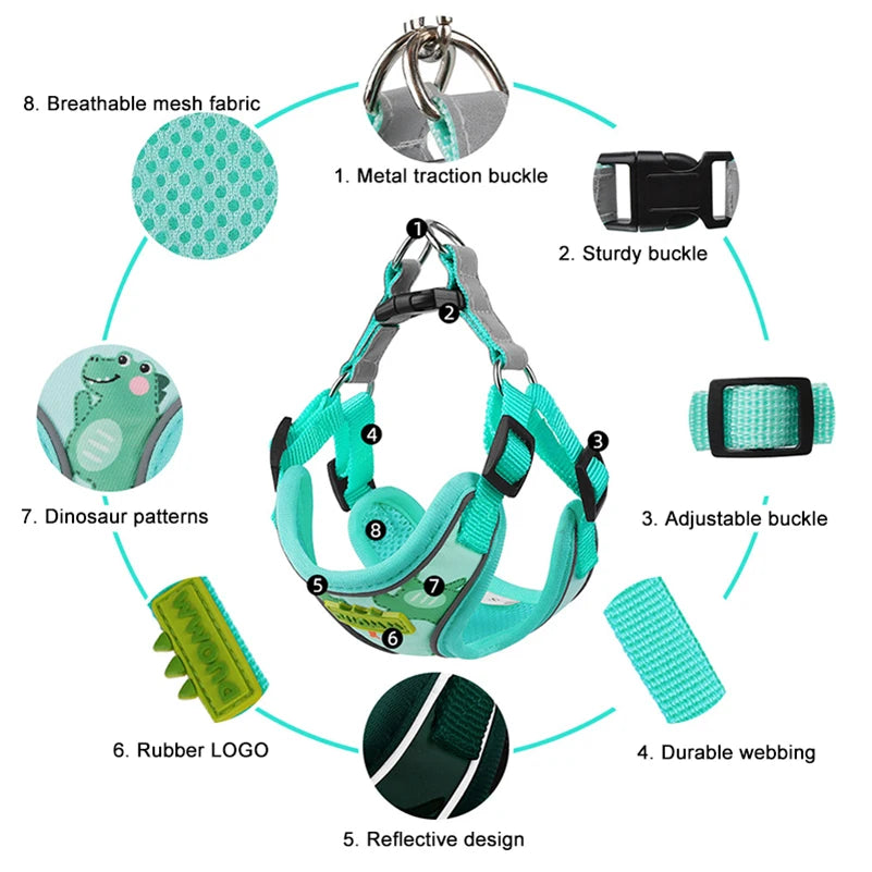 Reflective Pet Harness and Leash Set – Adjustable Breathable Vest for Small & Medium Dogs, Puppies, French Bulldogs, and Cats