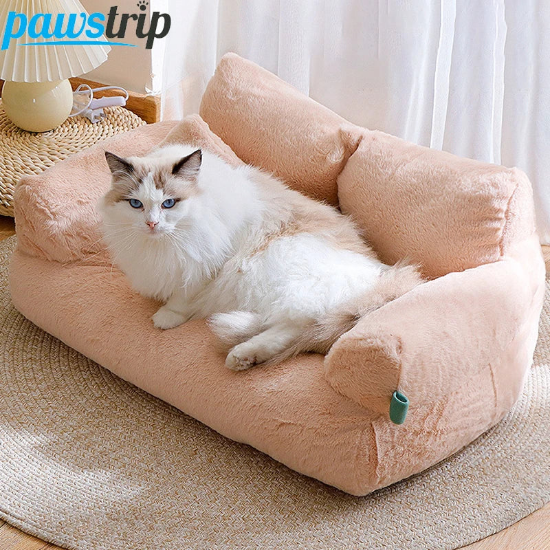 Luxury Cat Bed Sofa - Warm Plush Pet Bed for Small & Medium Dogs and Cats, Comfortable Winter Nest with Thick Backrest