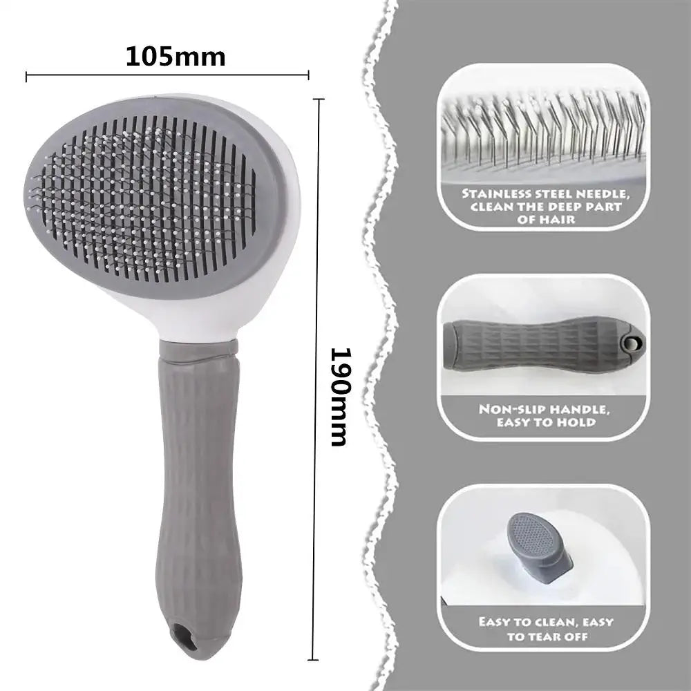 Automatic Pet Hair Removal Comb – Stainless Steel Needle Slicker Brush for Dogs & Cats (One-Click Cleaning)