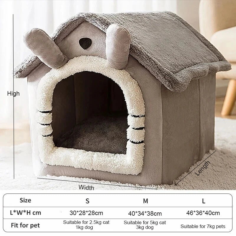 Indoor Warm Dog House Soft Pet Bed – Removable Cushion Tent Kennel for Small, Medium, and Large Pets