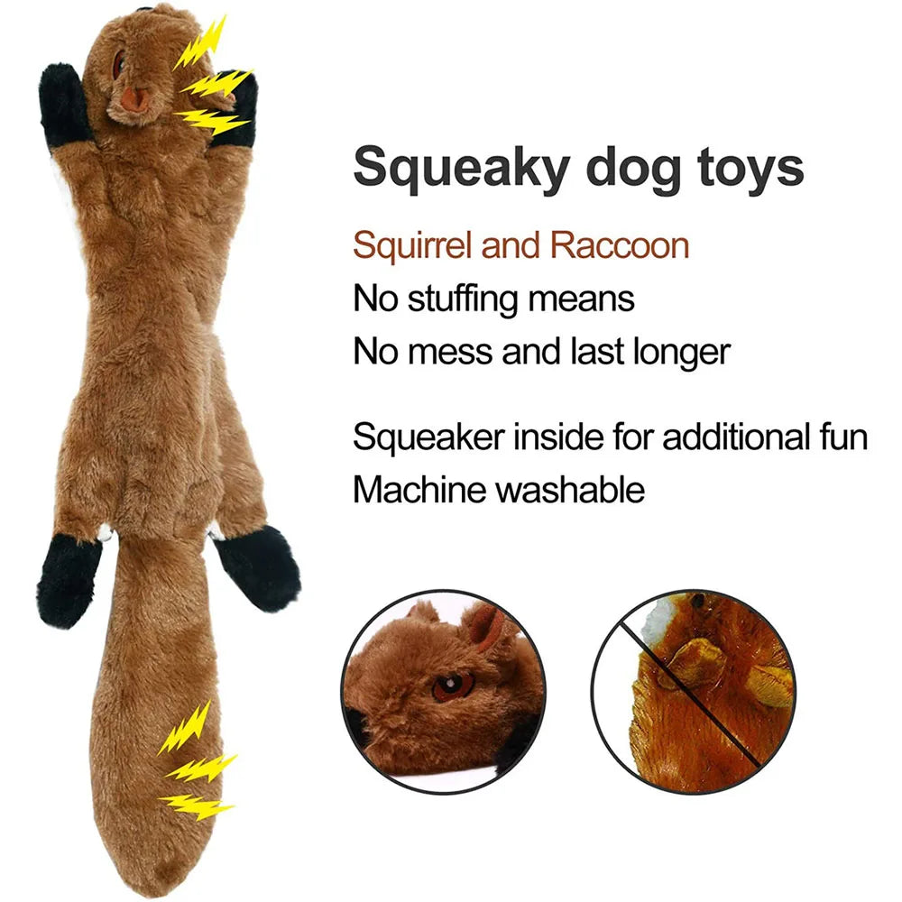 Stuffingless Squeaky Dog Toy – Durable Plush Crinkle Animal Chew Toy for Dogs with Squeakers