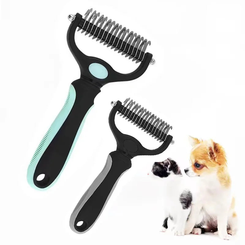 Pet Hair Removal Comb – Dual-Sided Cat & Dog Grooming Brush, De-matting & Undercoat Rake for Long Haired Pets