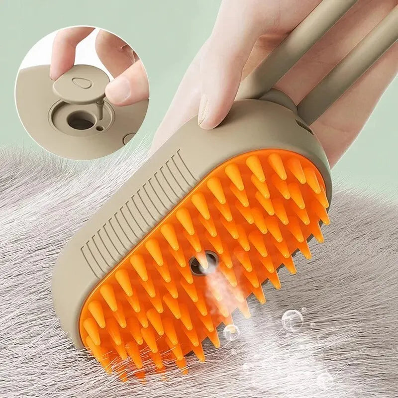 3-in-1 Cat & Dog Spray Massage Brush – Rotatable Bath Comb with Floating Hair Removal & One-Button Spray