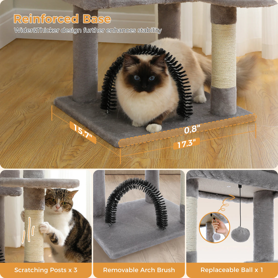 Cat Tree Tower Condo with Hammock, Plush Perch, and Sisal Scratching Posts – Indoor Cat Furniture with Toys