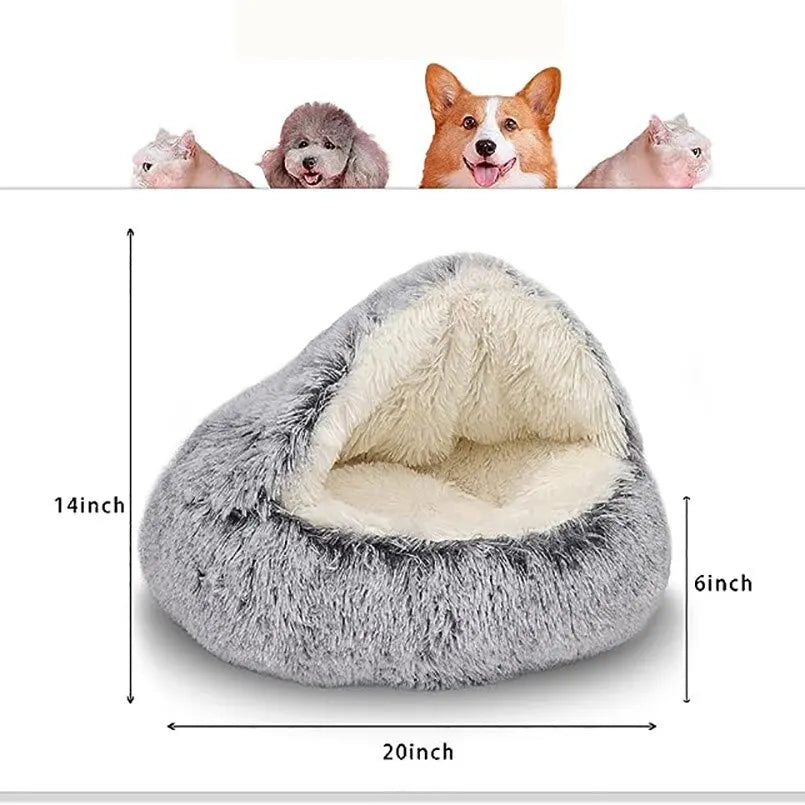 Soft Plush Pet Bed with Cover – 2-in-1 Round Cat Bed & Dog Mattress, Warm Sleeping Nest for Small Pets