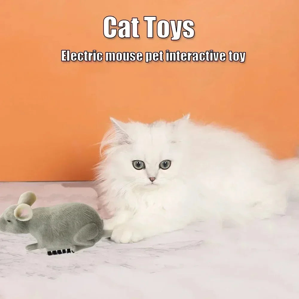 Vibrating Crawling Electric Plush Mouse Toy for Cats – Interactive Battery-Powered Escape Robot