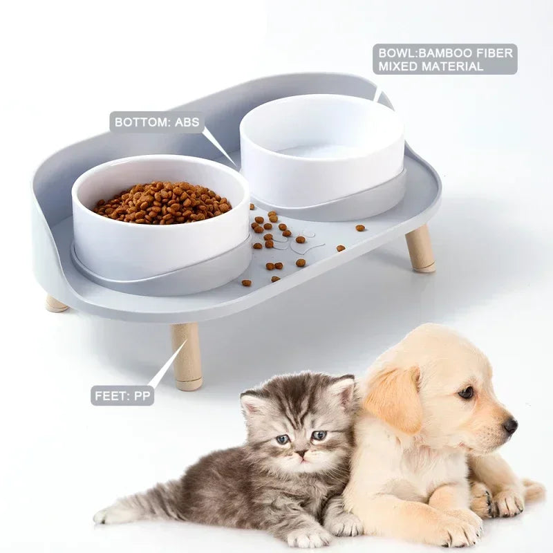 Elevated Cat & Dog Double Bowls Feeder with Adjustable Height & Water Dispenser