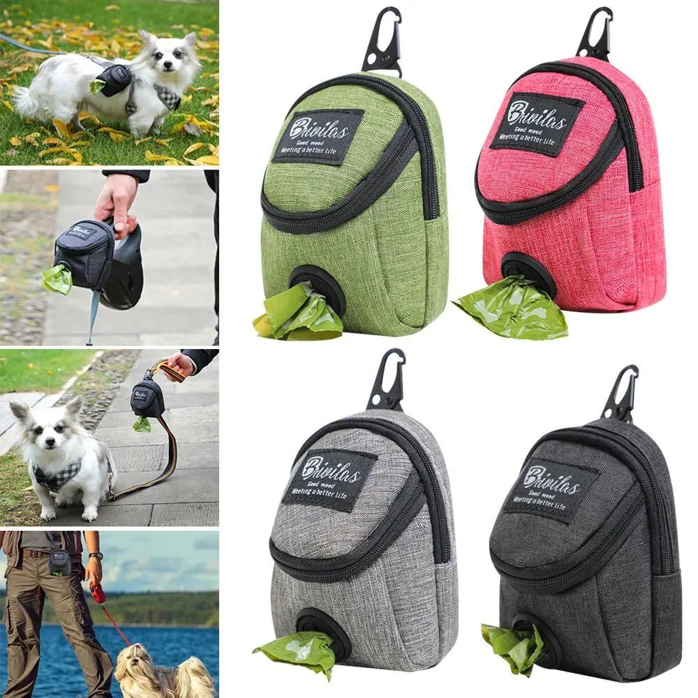 Portable Dog Training Treat Bag - Multifunctional Pouch with Poop Bag Dispenser, Waterproof Nylon for Outdoor Activities