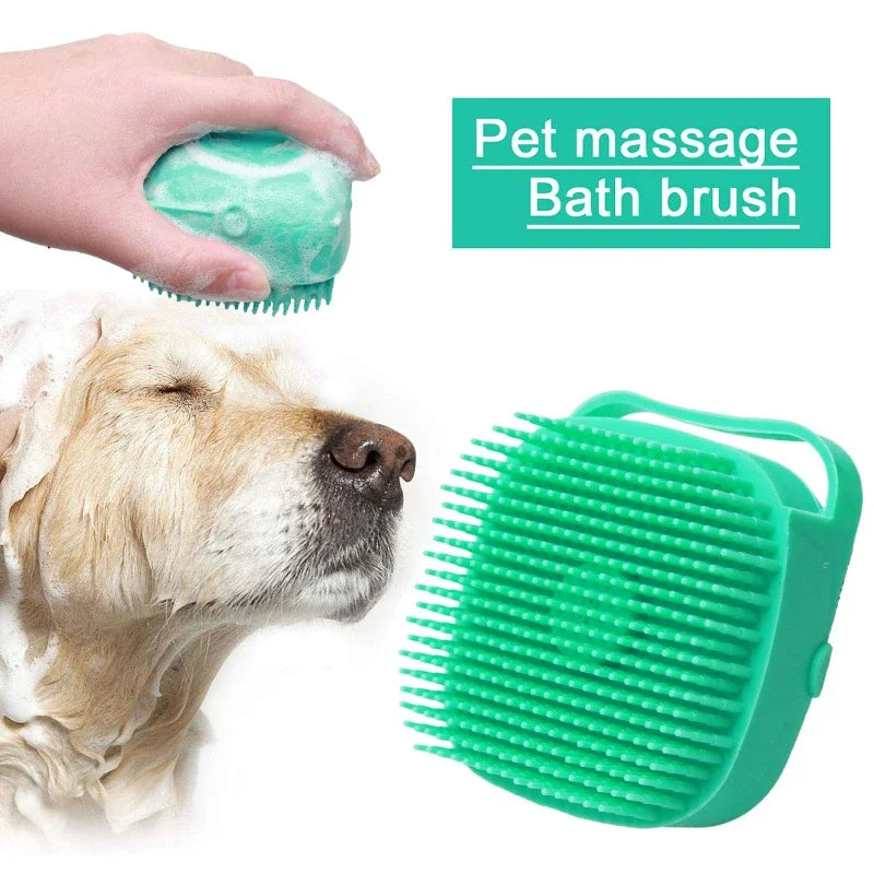 2-in-1 Pet Dog Shampoo Brush & Massage Comb - Soft Silicone Rubber Grooming Scrubber for Cats & Dogs (80ml Capacity)