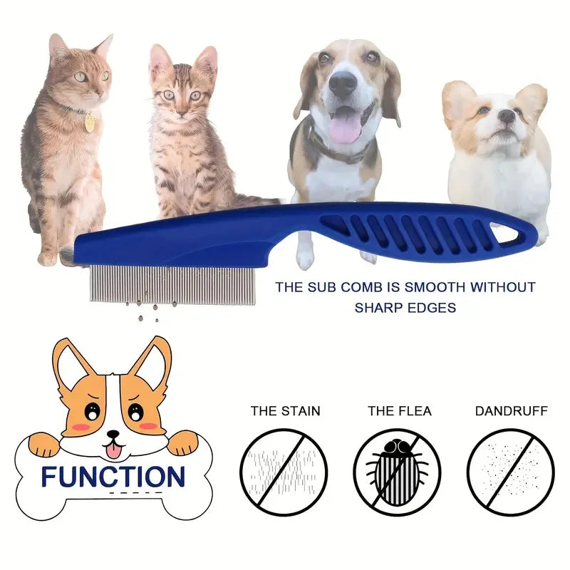 6-Piece Stainless Steel Pet Flea Comb Set – Fine Tooth Grooming Combs for Dogs & Cats – Tear Stain, Dematting & Flea Removal Tool