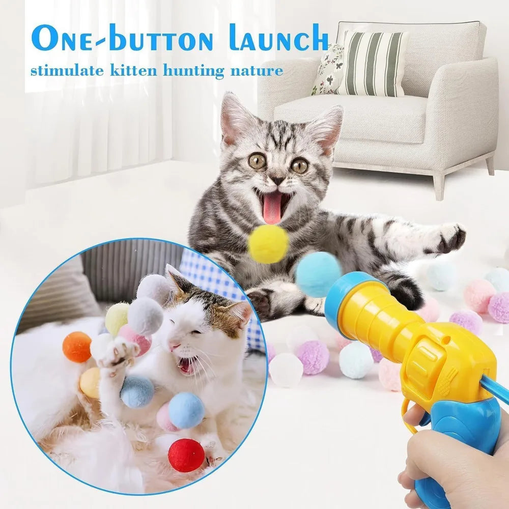 Interactive Cat Toy Plush Ball Launcher - Fun Shooting Gun for Indoor Kitten Play