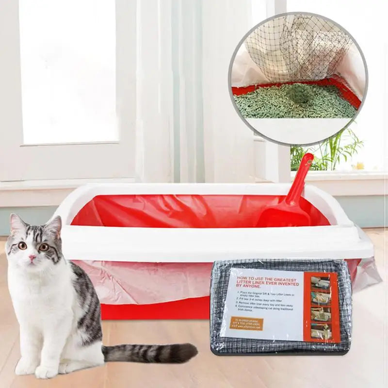 10PCS Reusable Cat Litter Box Liners with Filter Net – Hands-Free Hygienic PE Nylon Cat Feces Bags